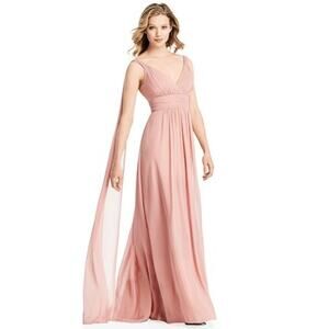 NWOT Jenny Packham Streamer Back Chiffon Gown Desert Rose Size 8